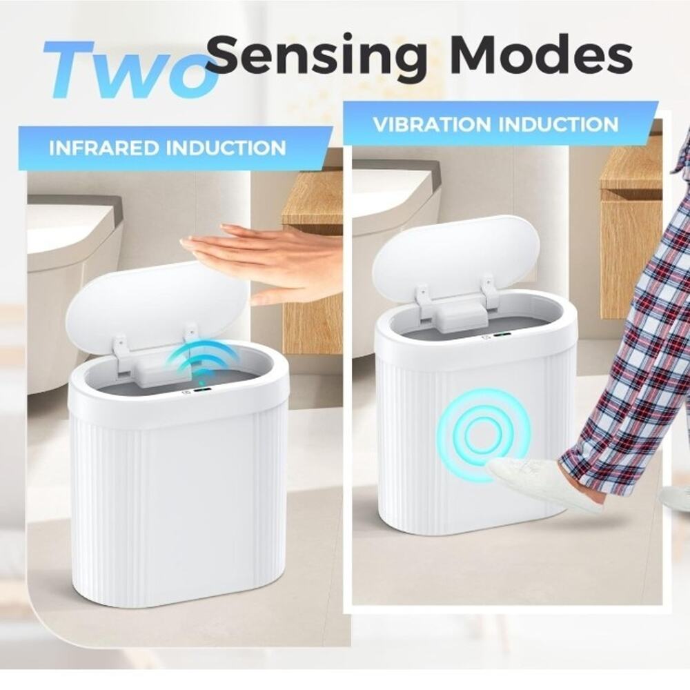 2 Pack 4 Gallon Motion Sensor Trash Can Touchless Slim Bathroom Kitchen White